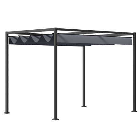 Outsunny 4 x 3(m) Metal Outdoor Pergola with Retractable Roof, Outdoor Gazebo Canopy Shelter with Drainage Holes for Garden, Pat