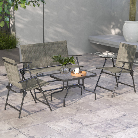 Outsunny Outdoor 4 Pieces Patio Furniture Set with Breathable Mesh Fabric Seat & Backrest, Garden Set with Two Foldable Armchair