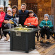 Outsunny Outdoor PE Rattan Gas Fire Pit Table, Patio Square Propane Heater with Marble Desktop, Rain Cover, Glass Windscreen, an