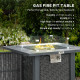 Outsunny Outdoor PE Rattan Gas Fire Pit Table, Patio Square Propane Heater with Marble Desktop, Rain Cover, Glass Windscreen, an
