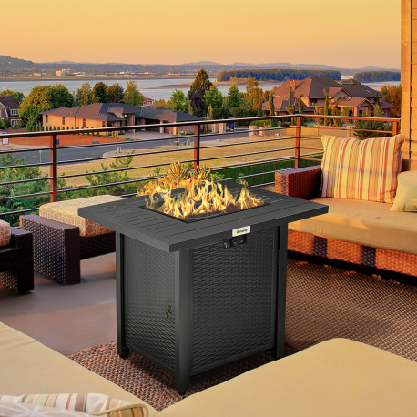 Outsunny Rattan-style Propane Gas Fire Pit Table with 40,000 BTU Burner, Square Smokeless Firepit Patio Heater with Thermocouple