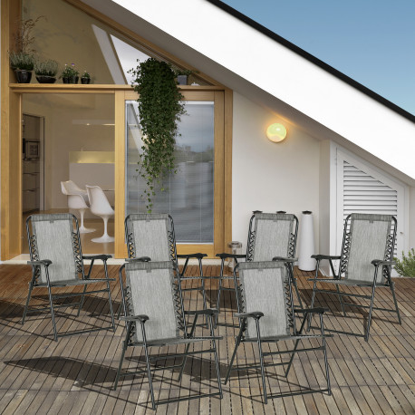 Outsunny Set of 6 Patio Folding Chair Set, Garden Portable Outdoor Chairs with Armrest and Breathable Mesh Fabric Seat and Backr