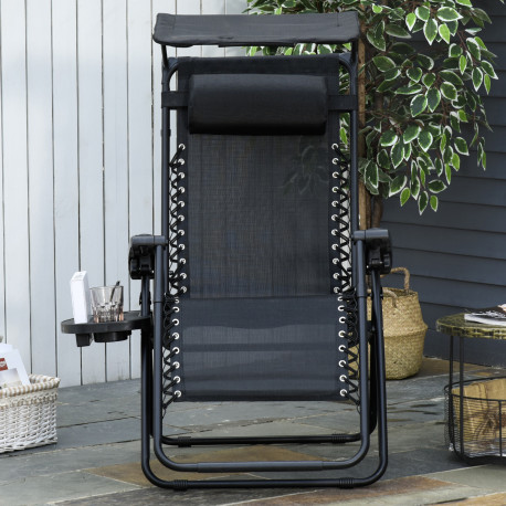 Outsunny Folding Zero Gravity Sun Lounger, with Sun Canopy - Black