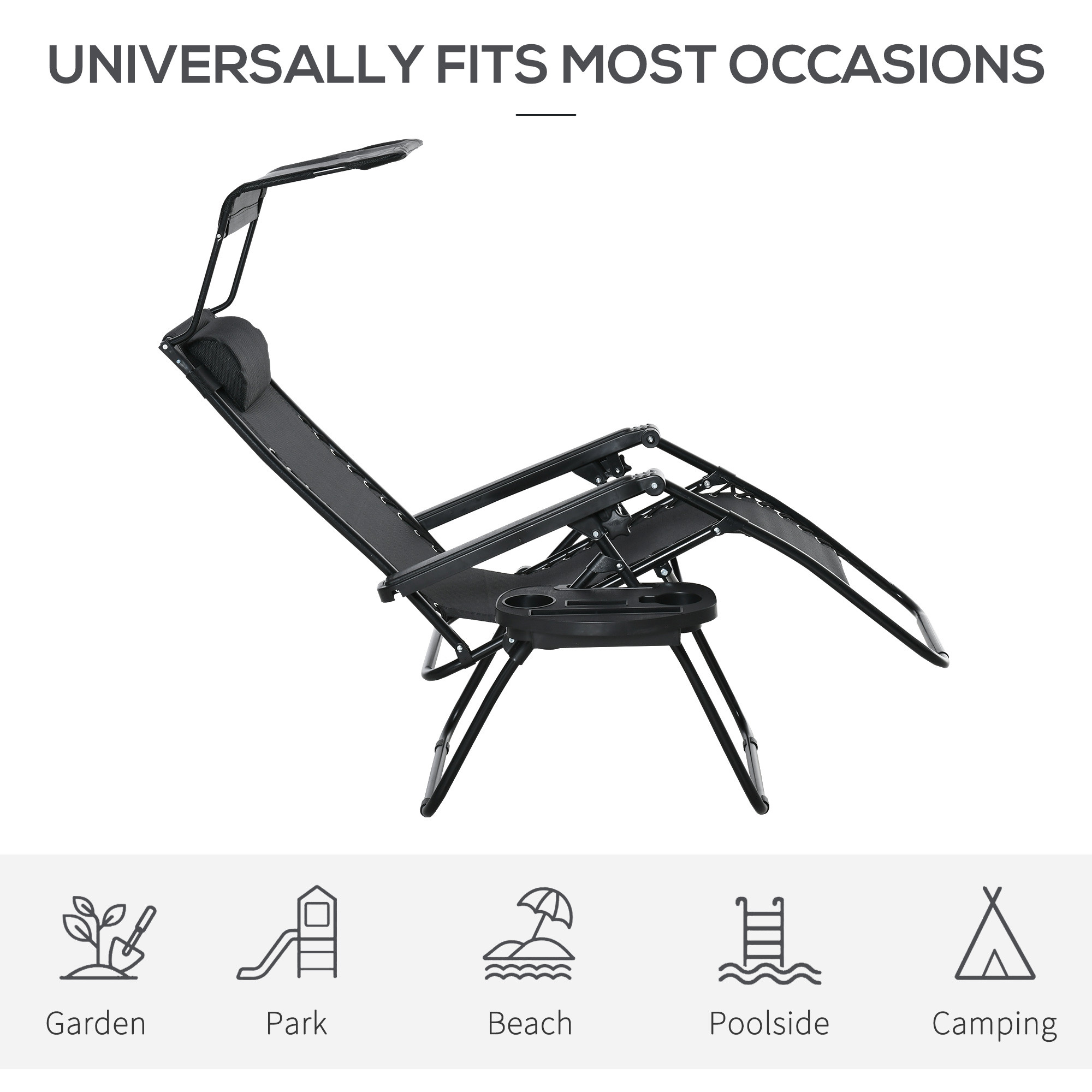 Outsunny Folding Zero Gravity Sun Lounger, with Sun Canopy - Black