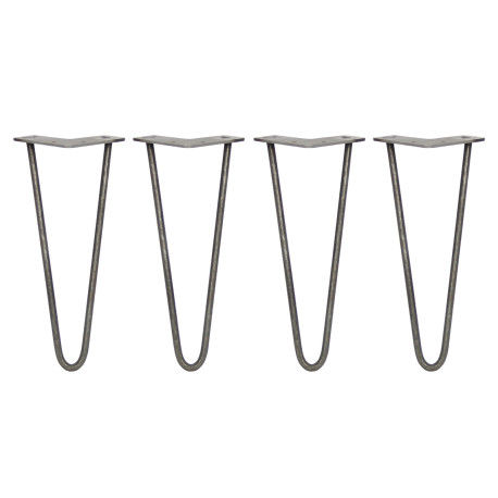4 x 12" Hairpin Legs - 2 Prong - 10mm - Raw Steel