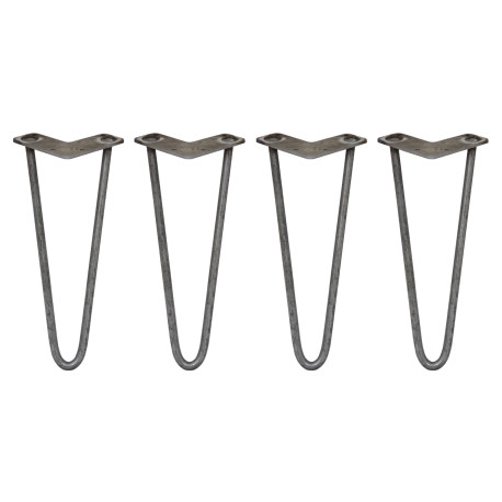 4 x 12" Hairpin Legs - 2 Prong - 12mm - Raw Steel