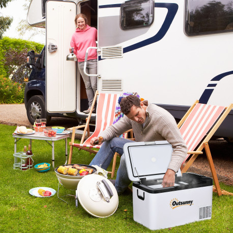 Outsunny 12V Car Refrigerator w/ LED Light & Foldable Handles, 25L Portable Compressor Cooler, Fridge Freezer with 12/24V DC and