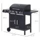 Outsunny 4+1 Burner Gas BBQ Grill, Outdoor Barbecue Trolley with Wheels, Warming Rack, Side Shelves, Cabinet, Thermometer for Ga