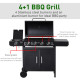 Outsunny 4+1 Burner Gas BBQ Grill, Outdoor Barbecue Trolley with Wheels, Warming Rack, Side Shelves, Cabinet, Thermometer for Ga