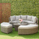 Outsunny 5 Pieces Outdoor PE Rattan Round Garden Daybed with Cushions, Aluminium Patio Furniture Set Lounge Chair Conversation S