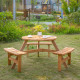 Outsunny 6 Seater Wooden Picnic Table and Bench Set Round Patio Dining Set with 3 Benches and Umbrella Hole Outdoor Garden Park,