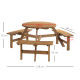 Outsunny 6 Seater Wooden Picnic Table and Bench Set Round Patio Dining Set with 3 Benches and Umbrella Hole Outdoor Garden Park,