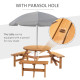 Outsunny 6 Seater Wooden Picnic Table and Bench Set Round Patio Dining Set with 3 Benches and Umbrella Hole Outdoor Garden Park,