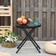 Outsunny Foldable Garden Table, Round Folding Table with Glass Tabletop and Safety Buckle for Patio, Garden, Outdoor, Indoor, Bl
