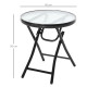 Outsunny Foldable Garden Table, Round Folding Table with Glass Tabletop and Safety Buckle for Patio, Garden, Outdoor, Indoor, Bl