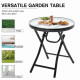 Outsunny Foldable Garden Table, Round Folding Table with Glass Tabletop and Safety Buckle for Patio, Garden, Outdoor, Indoor, Bl