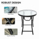 Outsunny Foldable Garden Table, Round Folding Table with Glass Tabletop and Safety Buckle for Patio, Garden, Outdoor, Indoor, Bl