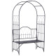 Outsunny Garden Metal Arch Bench Outdoor Patio Rose Trellis Arbour Pergola for Climbing Plant Antique Style 2-Seater Chair, Blac
