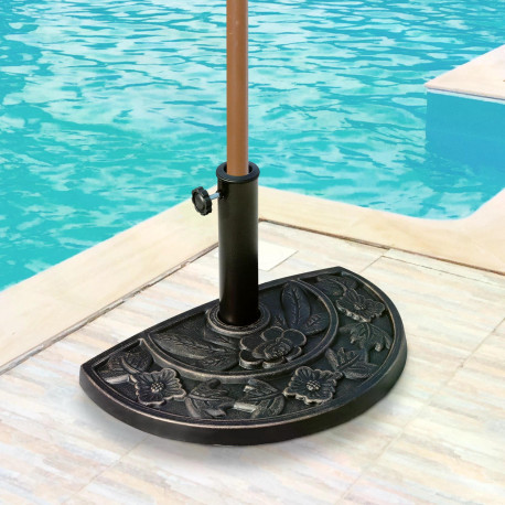 Outsunny 9kg Resin Parasol Base, Half Round Umbrella Stand with Floral Design for Garden, Outdoor, Suitable Umbrella Rod: Φ3.8cm