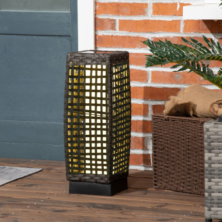 Outsunny Outdoor Rattan Solar Lantern, Brushed PE Wicker Patio Garden Lantern wtih Auto On/Off Solar Powered LED Lights for Indo