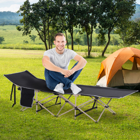 Outsunny Single Person Camping Bed Folding Cot Outdoor Patio Portable Military Sleeping Bed Travel Guest Leisure Fishing with Si