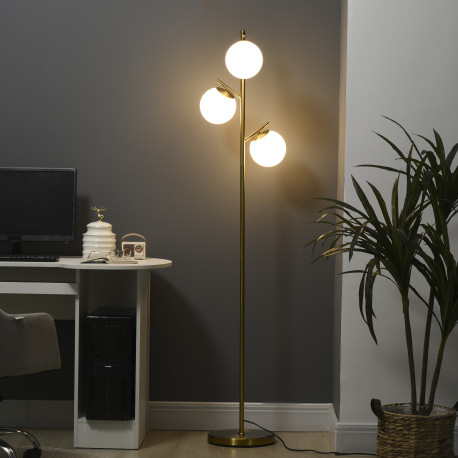 3-Light Tree Floor Lamps for Living Room, Modern Standing Lamp for Bedroom with Globe Lampshade, Steel Base, Bulb not Included, 