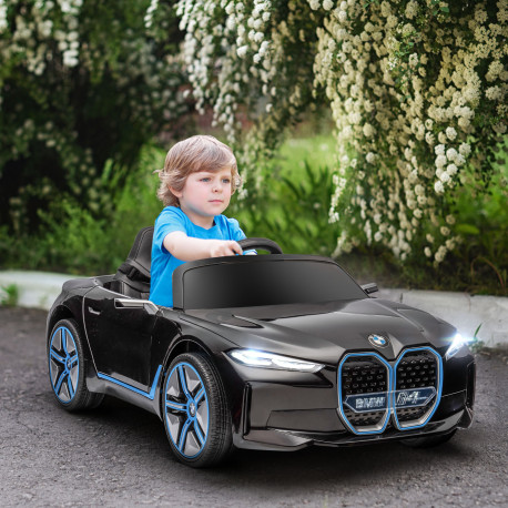 BMW i4 Licensed 12V Kids Electric Ride-On Car, with Remote Control, Portable Battery, Music, Horn, Headlights - Black