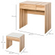 Makeup Desk with Drawer, Vanity Table Set with Flip-up Mirror and Cushioned Stool, Natural