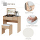 Makeup Desk with Drawer, Vanity Table Set with Flip-up Mirror and Cushioned Stool, Natural
