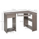 L-Shaped Corner Computer Desk w/ 2 Shelves Wide Worktop Keyboard Tray Drawer &amp; CPU Stand Home Office Study Bedroom Furniture Gre