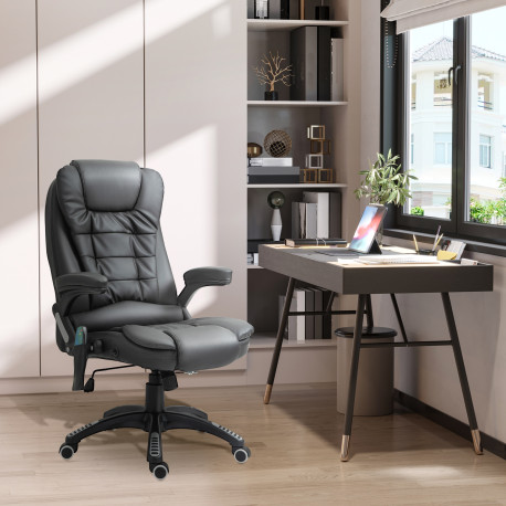 Executive Office Chair with Massage and Heat, High Back PU Leather Massage Office Chair with Adjustable Height, Black