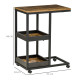 Industrial Mobile Sofa Side Table C-Shaped Rolling Couch Table with 3-Tier Storage Shelving Four Lockable Wheels Steel Frame - B