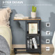 Industrial Mobile Sofa Side Table C-Shaped Rolling Couch Table with 3-Tier Storage Shelving Four Lockable Wheels Steel Frame - B