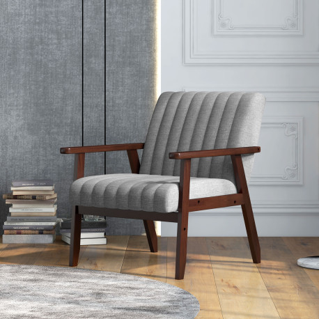 Mid Century Accent Chair, with Wooden Legs - Grey