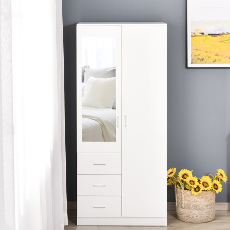 Modern Mirror Wardrobe 2 Door Storage Cupboards Home Storage Organisation Furniture with Adjustable Shelf, Hanging Rail and 3 Dr