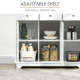 Modern Sideboard with Rubberwood Top, Buffet Cabinet with Storage Cabinets, Drawers and Adjustable Shelves for Living Room, Kitc