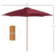 Outsunny 3(m) Garden Parasol, Pulley Operated Patio Umbrella, Wooden Table Market Umbrella with Rope Pulley Mechanism and 8 Ribs