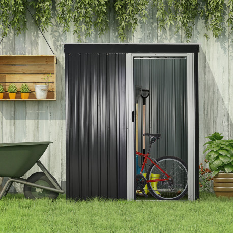 Outsunny 5 x 3ft Garden Storage Shed with Sliding Door and Sloped Roof Outdoor Equipment Tool, Black