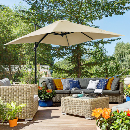 Outsunny 2.5 x 2.5m Patio Offset Parasol Umbrella Cantilever Hanging Aluminium Sun Shade Canopy Shelter 360° Rotation with Crank