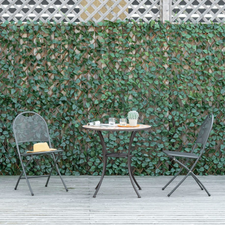Outsunny 4 Pieces Expanding Trellis Fence, 2m x 1m Decorative Trellis with Artificial Leaves Garden Telescopic Hedge Privacy Scr
