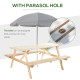 Outsunny 4 Seater Wooden Picnic Table Bench for Outdoor Garden or Patio with Parasol Cutout 150 cm Natural