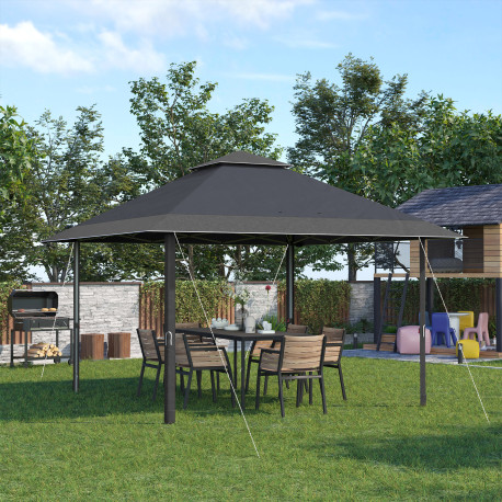 Outsunny 4 x 4m Pop-up Gazebo Double Roof Canopy Tent with UV Proof, Roller Bag & 3-Level Height Adjustable Outdoor Party, Steel