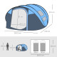 Outsunny 4-5 Person Pop-up Camping Tent Family Tent w/ 2 Mesh Windows &amp; PVC Windows Portable Carry Bag for Outdoor Trip, Sky Blu