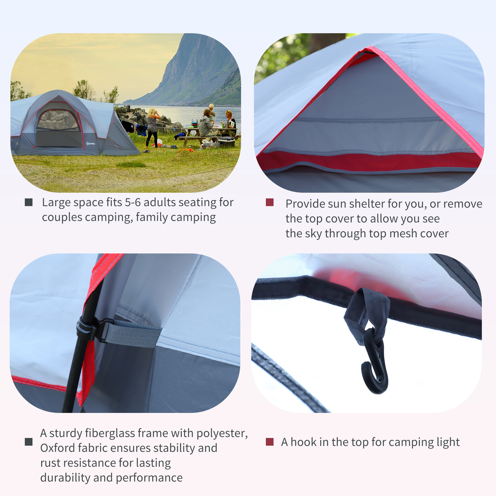 Outsunny Fibreglass &amp; Steel Frame 5/6 Person Lightweight Camping Tent Blue