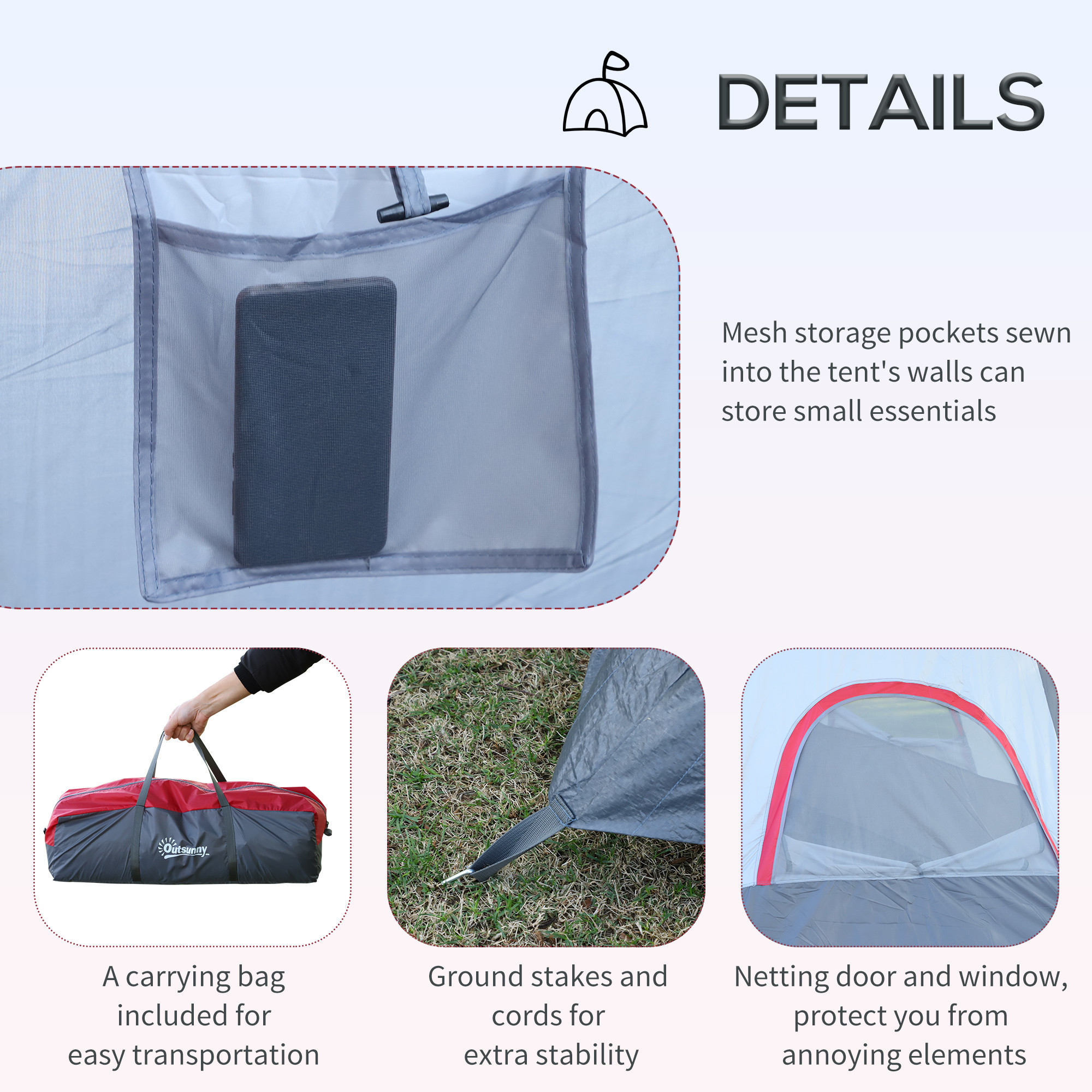 Outsunny Fibreglass &amp; Steel Frame 5/6 Person Lightweight Camping Tent Blue