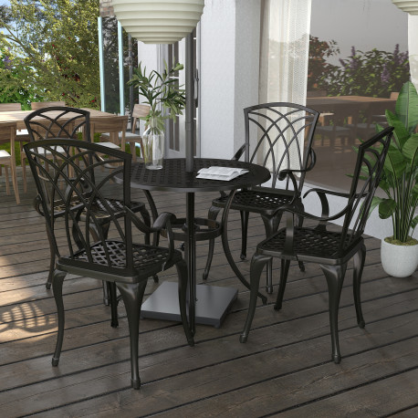 Outsunny 5 Pieces Garden Dining Set for 4, Cast Aluminium Outdoor Dining Set with 4 Armchairs and Round Dining Table with Paraso