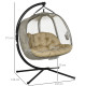 Outsunny Double Hanging Egg Chair 2 Seaters Texteline Swing Hammock Chair with Stand, Cushion and Folding Design, for Indoor and