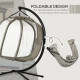 Outsunny Double Hanging Egg Chair 2 Seaters Texteline Swing Hammock Chair with Stand, Cushion and Folding Design, for Indoor and