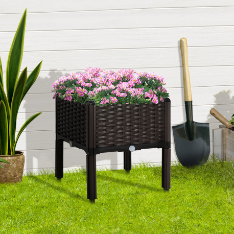 Outsunny Set of 1 26L Garden Raised Bed Elevated Patio Flower Plant Planter Box PP Vegetables Planting Container, Brown
