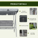 Outsunny Metal Garden Swing Chair, 3-Seater Swing Seat, Patio Hammock Bench Canopy Lounger, Light Grey